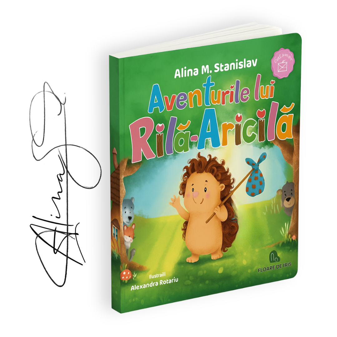 Carte de povești varianta-cadou: Aventurile lui Rilă-Aricilă (împachetată + semnată + dedicație)